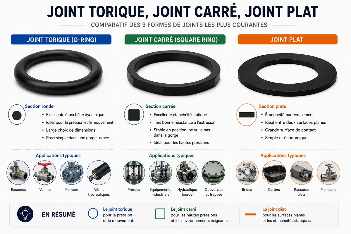 Anneau carré (square ring) et joint torique rond, comparaison des profils