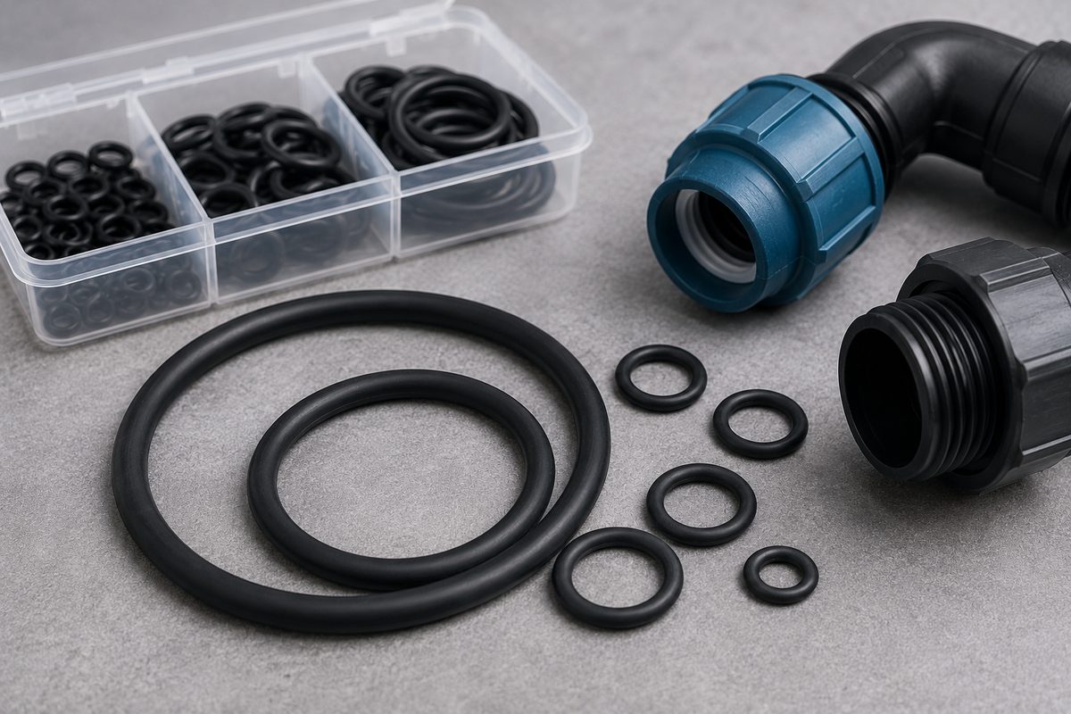 Joints toriques EPDM noirs, coffret d'assortiment et raccords PE de plomberie