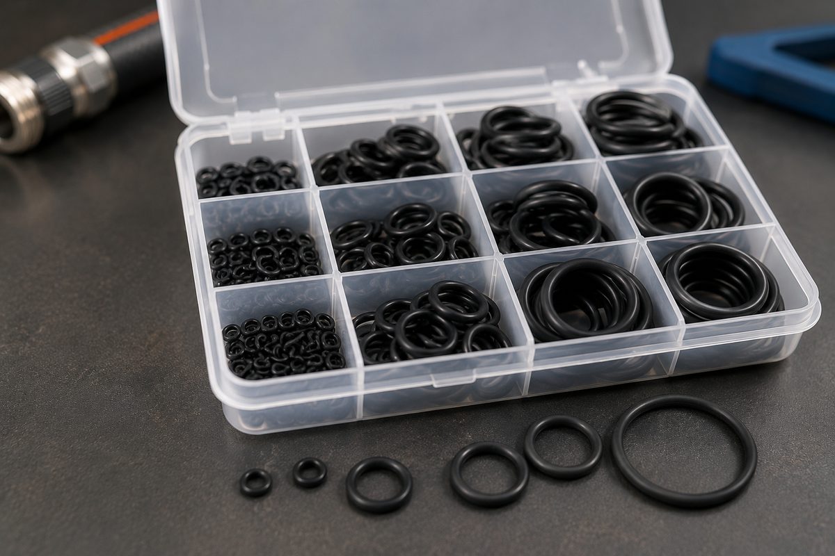 Coffret d'assortiment de joints toriques noirs compartimenté