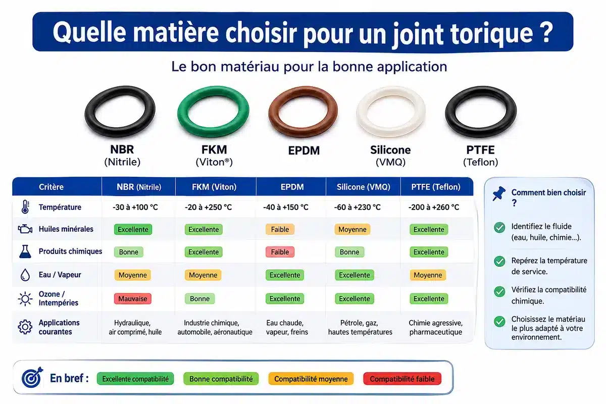 Joints toriques de différentes matières et couleurs