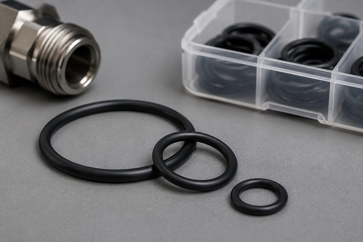 Joints toriques nitrile NBR noirs, coffret d'assortiment et raccord inox